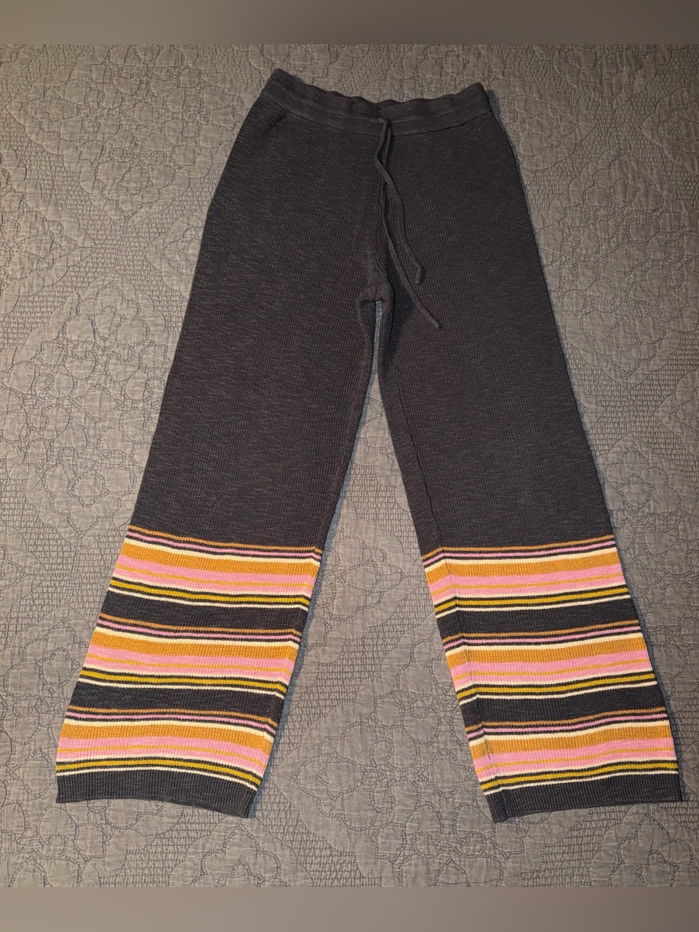 NATURAL LIFE Lounge and Go Charcoal Gray striped wide leg pants size-L